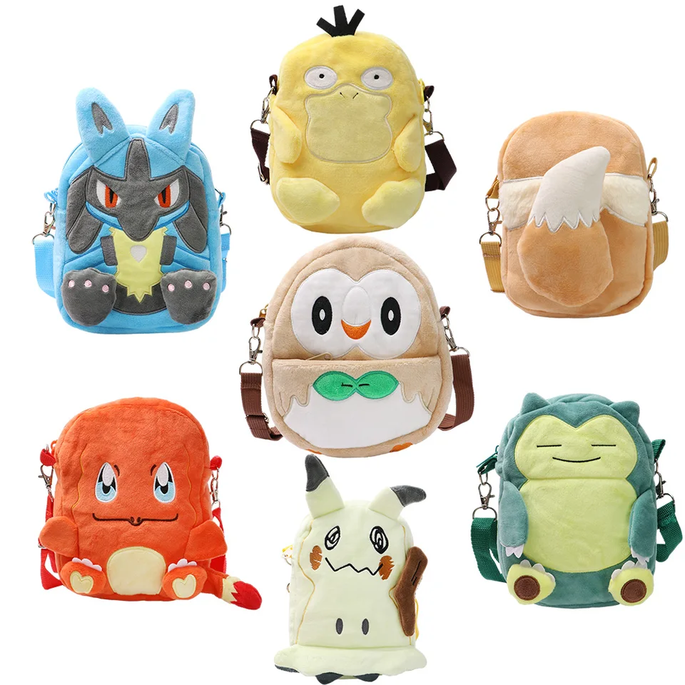 Rowlet Lucario Snorlax Eevee Mimikyu Psyduck Charmander Plyš batoh Pokemon plyšová hračka roztomilá anime hračka pre deti darček k narodeninám