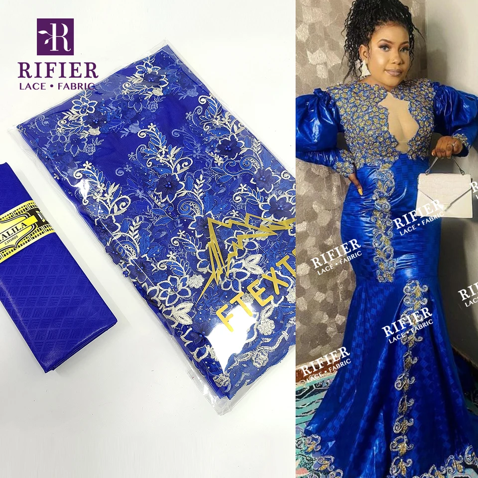Royal Blue 3D kvetinový vzor povodie bohatstvo čipky s kameňmi siete s čipkou s guipure pre elegantné dámske párty šaty siete čipky