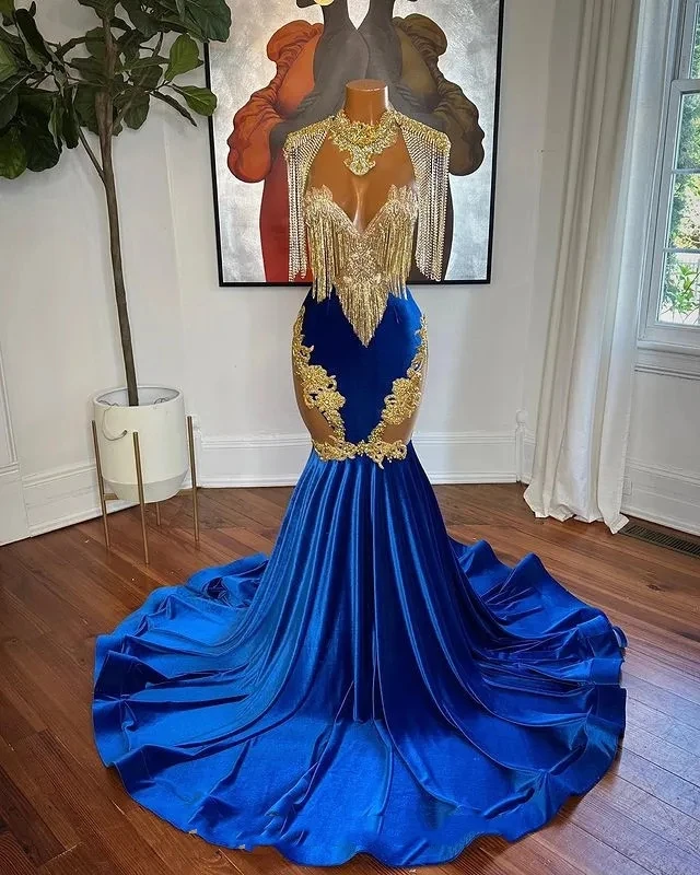 Royal Blue African American Prom šaty Mermaid