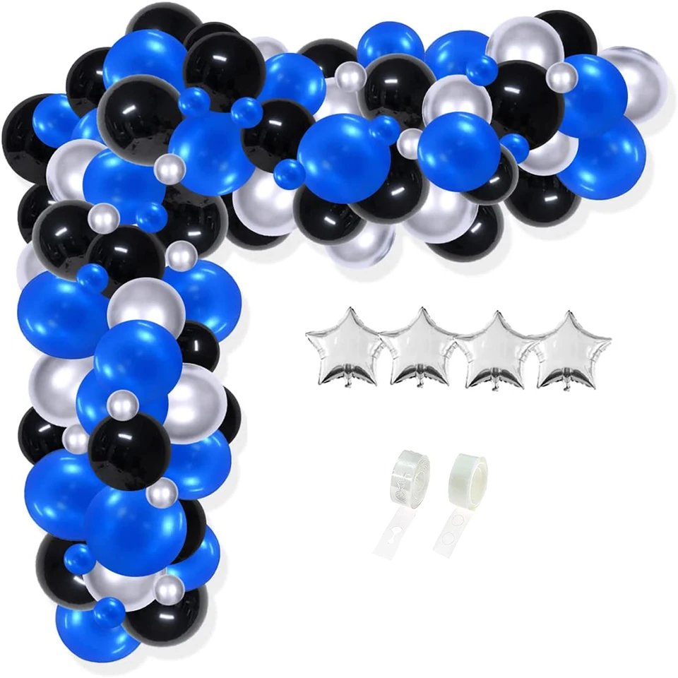 Royal Blue Balloons Arch Kit Black Strieborná hviezda fólia balón girlanda dekorácie vesmírny herný večierok dieťa narodeniny bábätká dekorácia