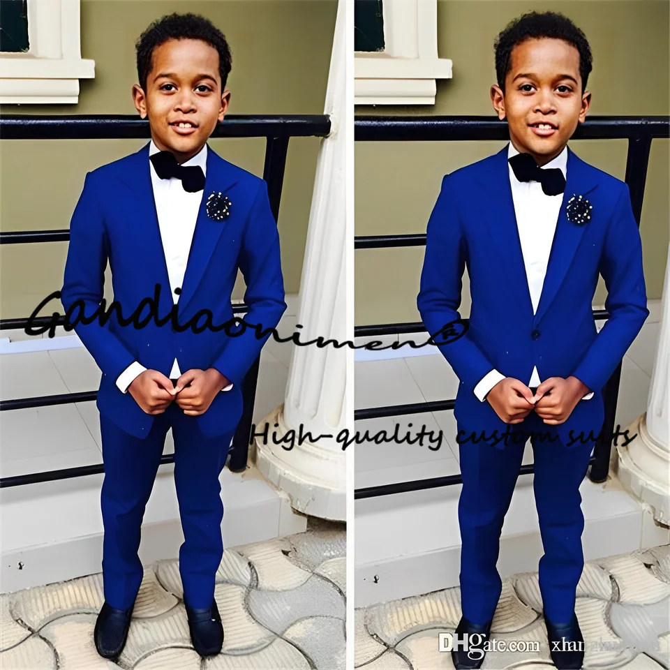 Royal Blue Boys Suit bunda Pants 2ks Svadobné módne oblečenie Kids Blazer Formal Tuxedo Party Festival Outfit