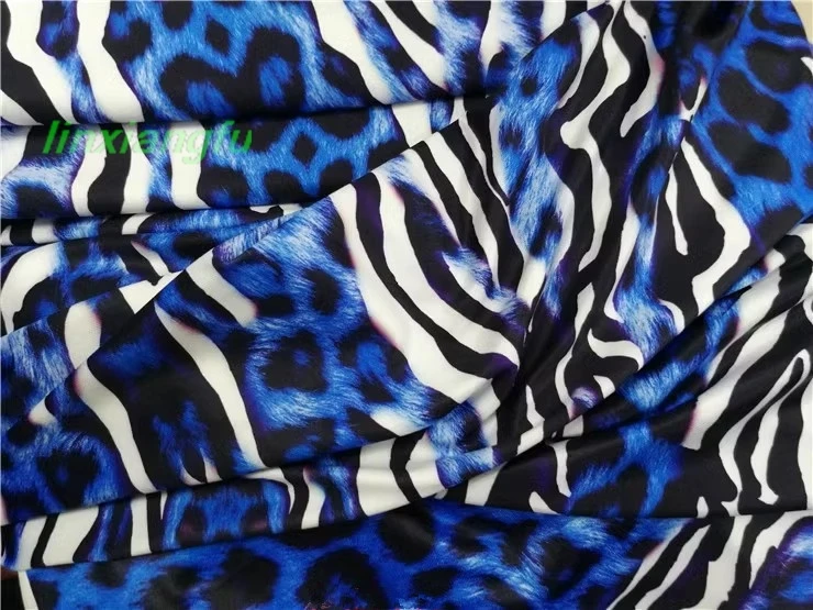 Royal Blue Contrast Leopard Print, mliečna hodvábna tkanina, šaty dlhé sukne bunda nohavice tkanina.