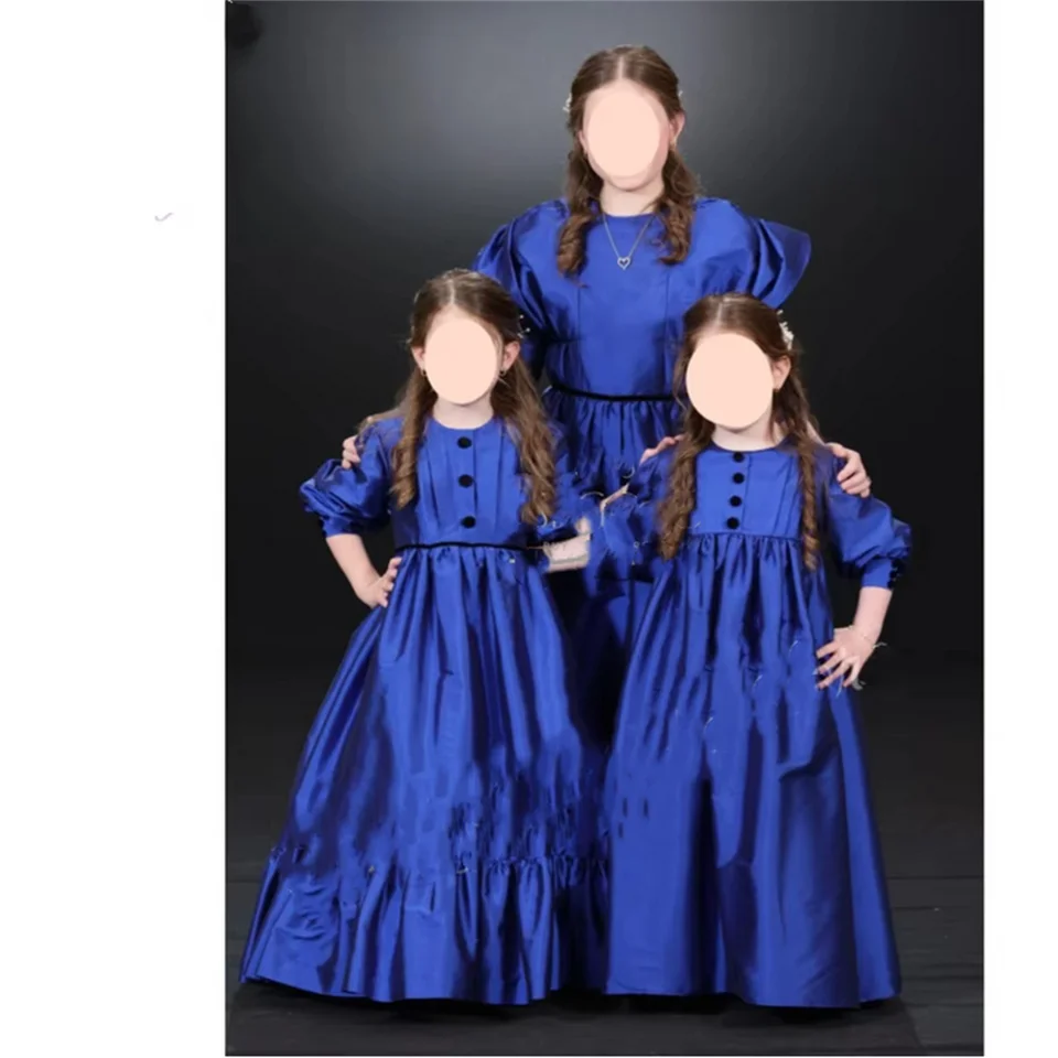 Royal Blue O Brck Puffy Flower Girl Šaty pre svadbu