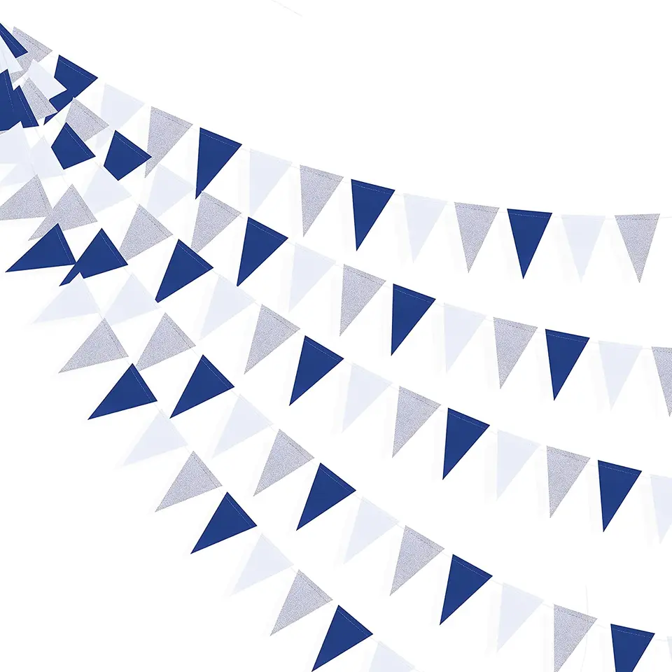 Royal Navy Blue White Silver Party Paper Triangle vlajky vlajka Banners Birthday Nautical Ahoy Anchor Pirate Téma Dodávky