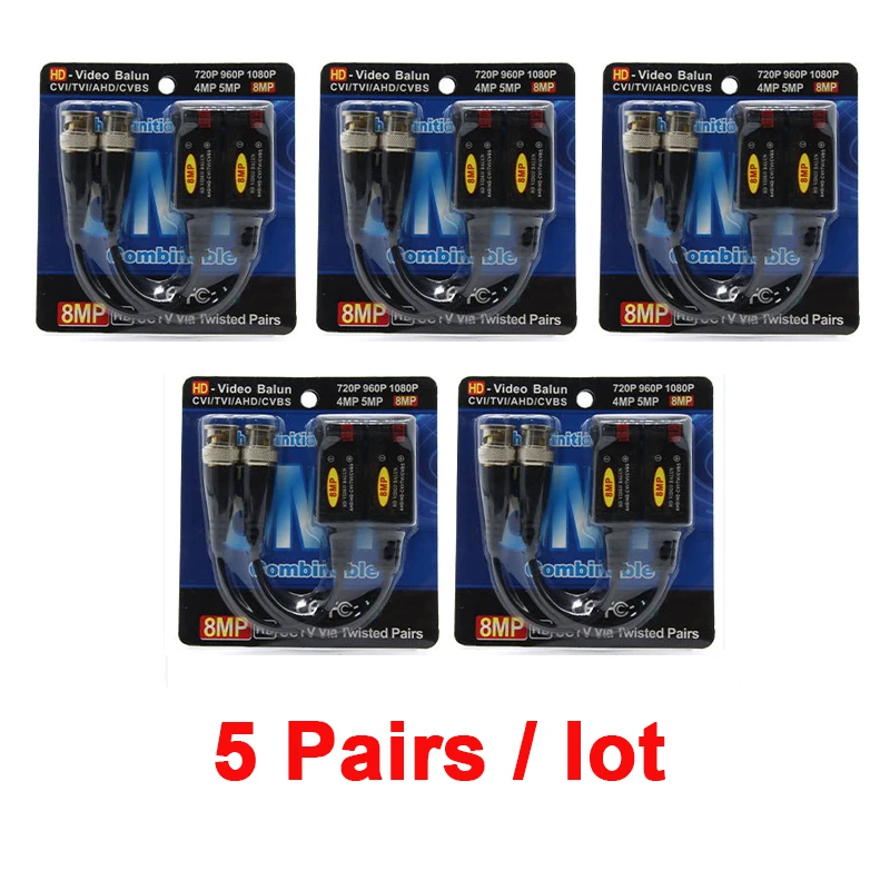 Rozdelený kĺbový vysielač párov, pasívny prenos HD Video Balun, 1080p, 5, 8MP, 4K pre AHD CVI TVI CCTV, 5pair, 10ks