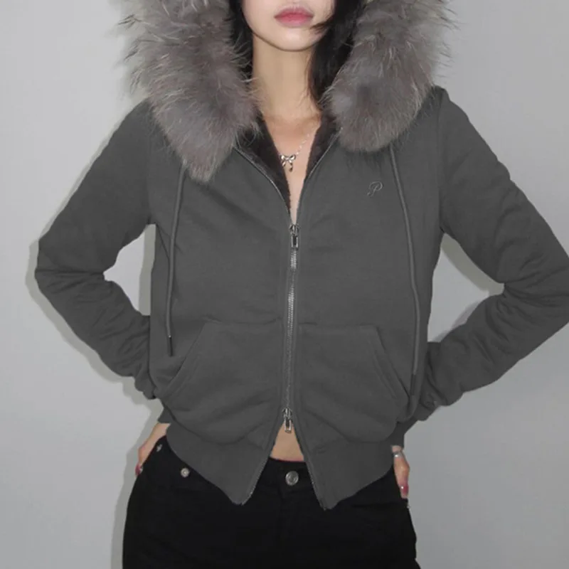 Rozprávková kožušina módne mikiny vintage grunge všetky zápasia dámske kabáty dvojité zipsy Príležitostné mikiny y2k estetické femme