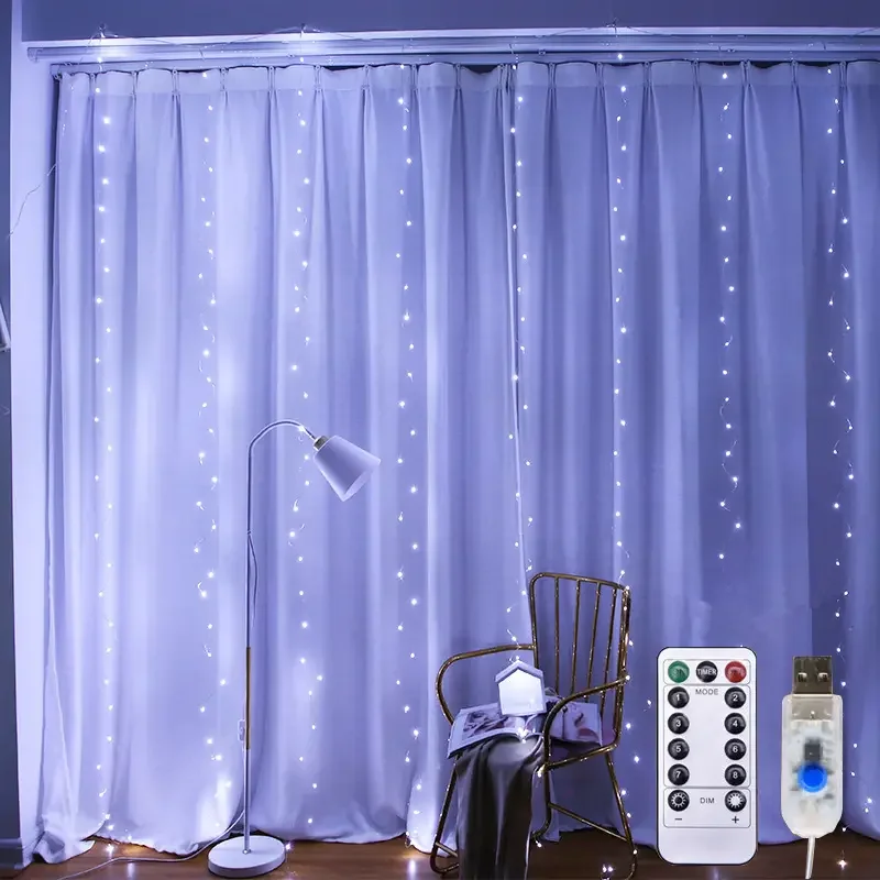 Rozprávkové svetlá na základe USB - 300 LED, 3x3m, vzdialené, 8 režimov pre domáci dekor (biela)
