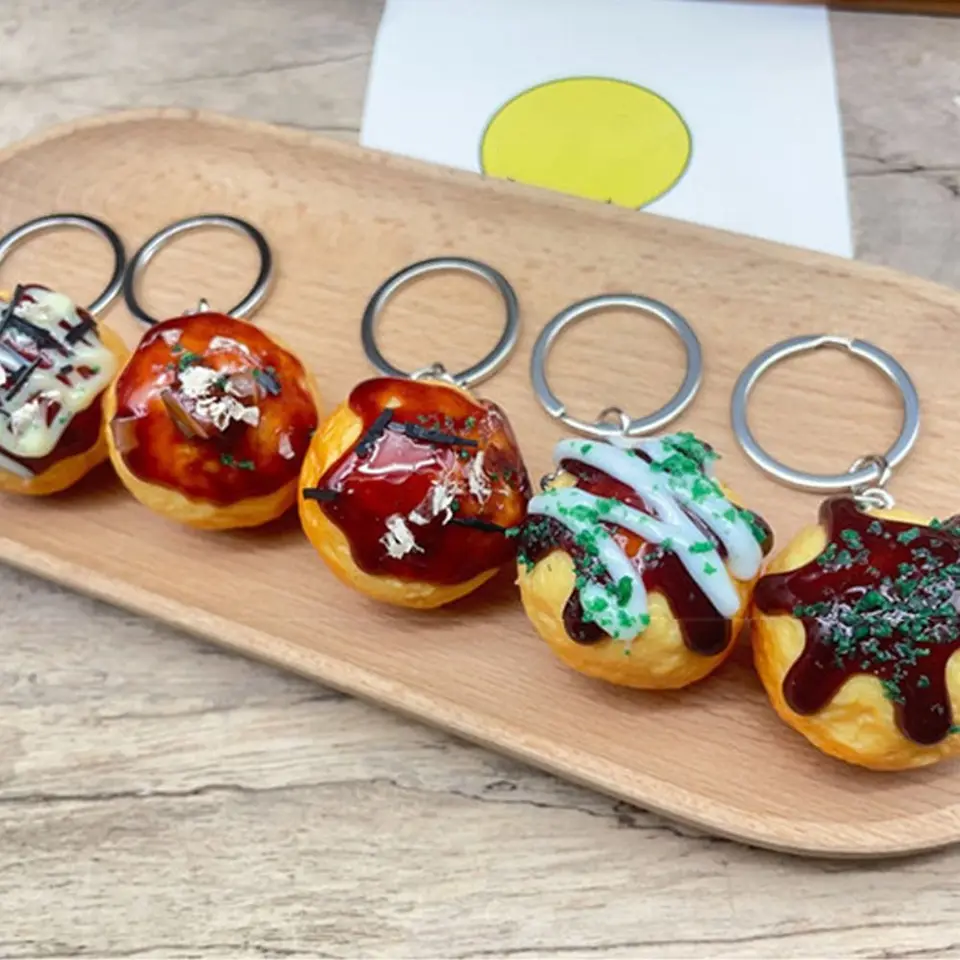 Roztomilá taška prívesok simulácia simulácia jedla kľúča retiazky šperky doplnky kúzla takoyaki prívesok automobil kľúče keychains PVC Keychain Men