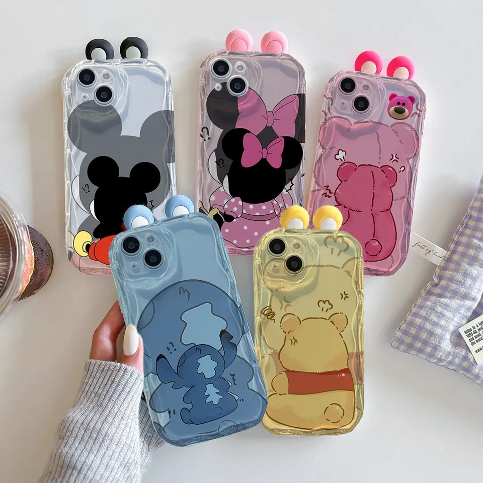 Roztomilé 3D uši hračky Minnie Stitch Winnie Case pre Xiaomi 11 12 Lite Poco F6 Pro M6 x3 M3 x5 F4 X3GT Cover Wavy Funda Silikone
