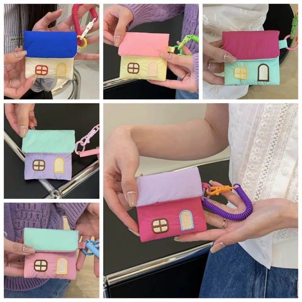 Roztomilé bavlnené plnenie slúchadlá v taške Cartoon House Storage Bag Mini kabelka prívesok položka taška mini taška mince vrecko kľúča kľúča