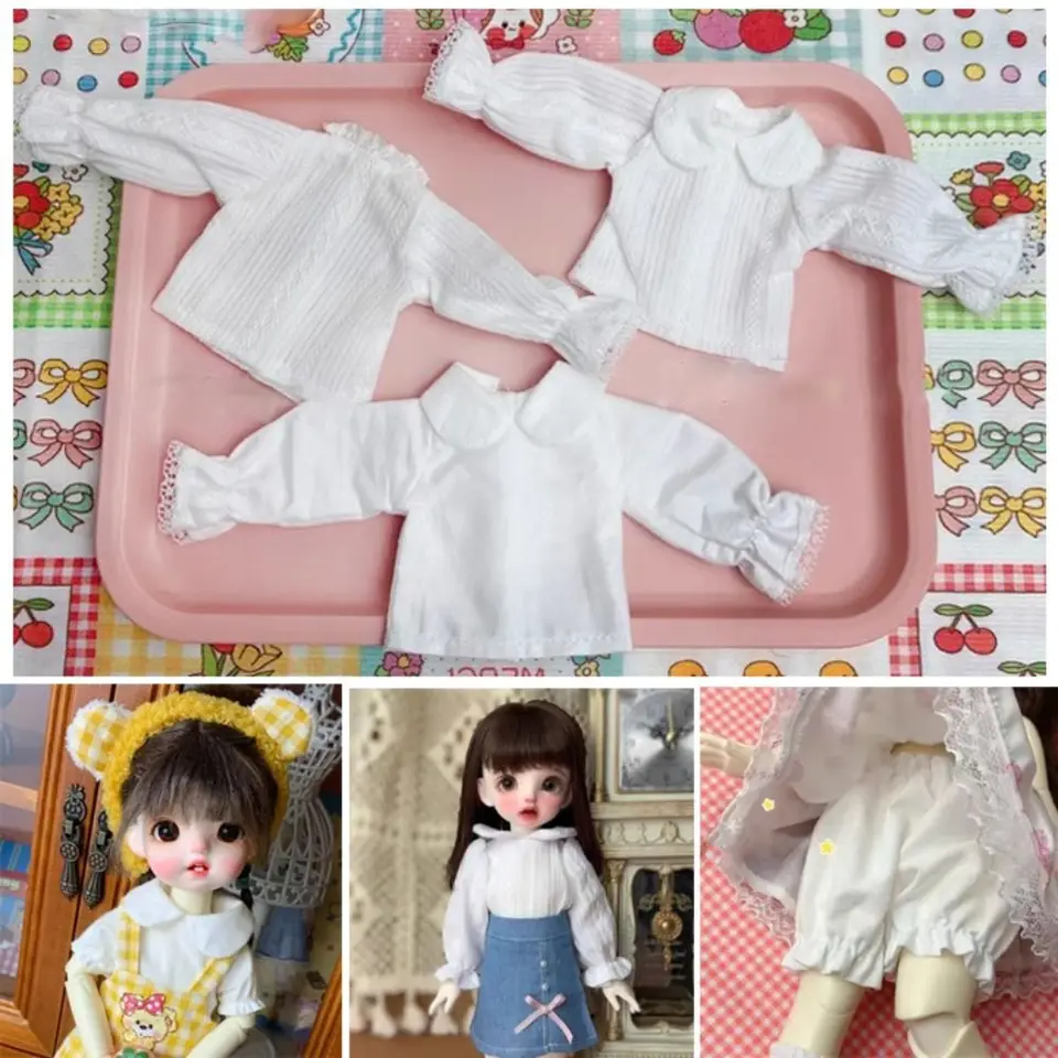 Roztomilé biele dlhé/krátke rukávové blúzky 30 cm bábiky odevy ručne vyrábané tekvicové nohavice princezná košeľa nohavice pre 1/6 bjd bábiky pre deti hračky
