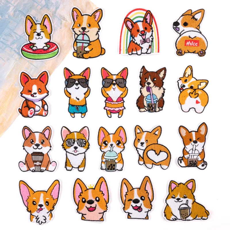 Roztomilé corgi železné záplaty pre detské odevné nálepky roztomilý domáci pes pre domácich majstrov batohové šaty šteniatka vyšívané aplikácie