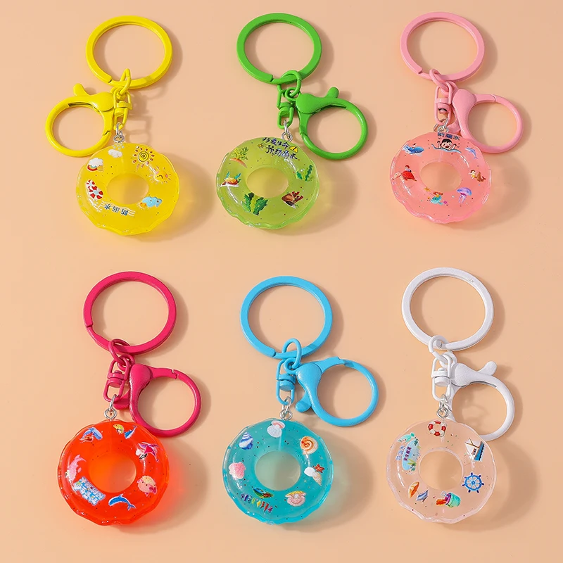Roztomilé cukrovinky Candy Plavecký prsteň Keychain pre držiak na kľúče automobilov Ženy Men Men kabelka kabelka prívesok keyrings doplnky DIY darčeky