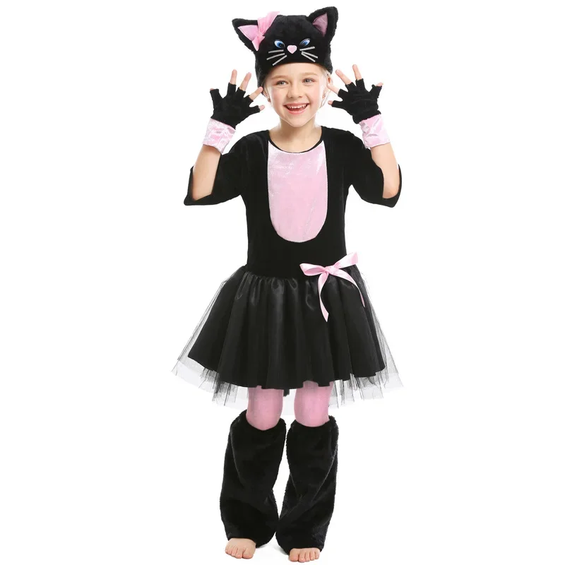 Roztomilé deti dievčatá Dievčatá slečna Kitty kostým pre dievča ružové čierne mačky obleky Halloween Carnival Party mardi gras cosplay nsd124