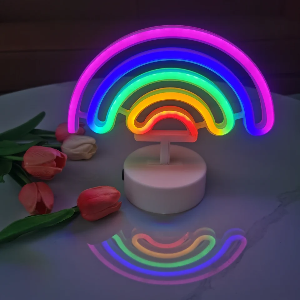 Roztomilé dúhové neónové svetlá, USB alebo batériu napájané, domov, svadba, narodeninová oslava, Dodávateľské zásoby na stolové počítače, darčeky, darčeky
