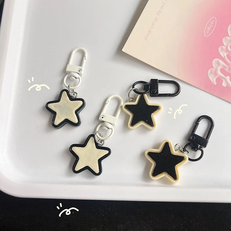 Roztomilé jednoduché čierne biele hviezdy Keyring y2k vintage pentagram kľúča tašky prívesok dekorácie Dievčatá chlapci darčeky