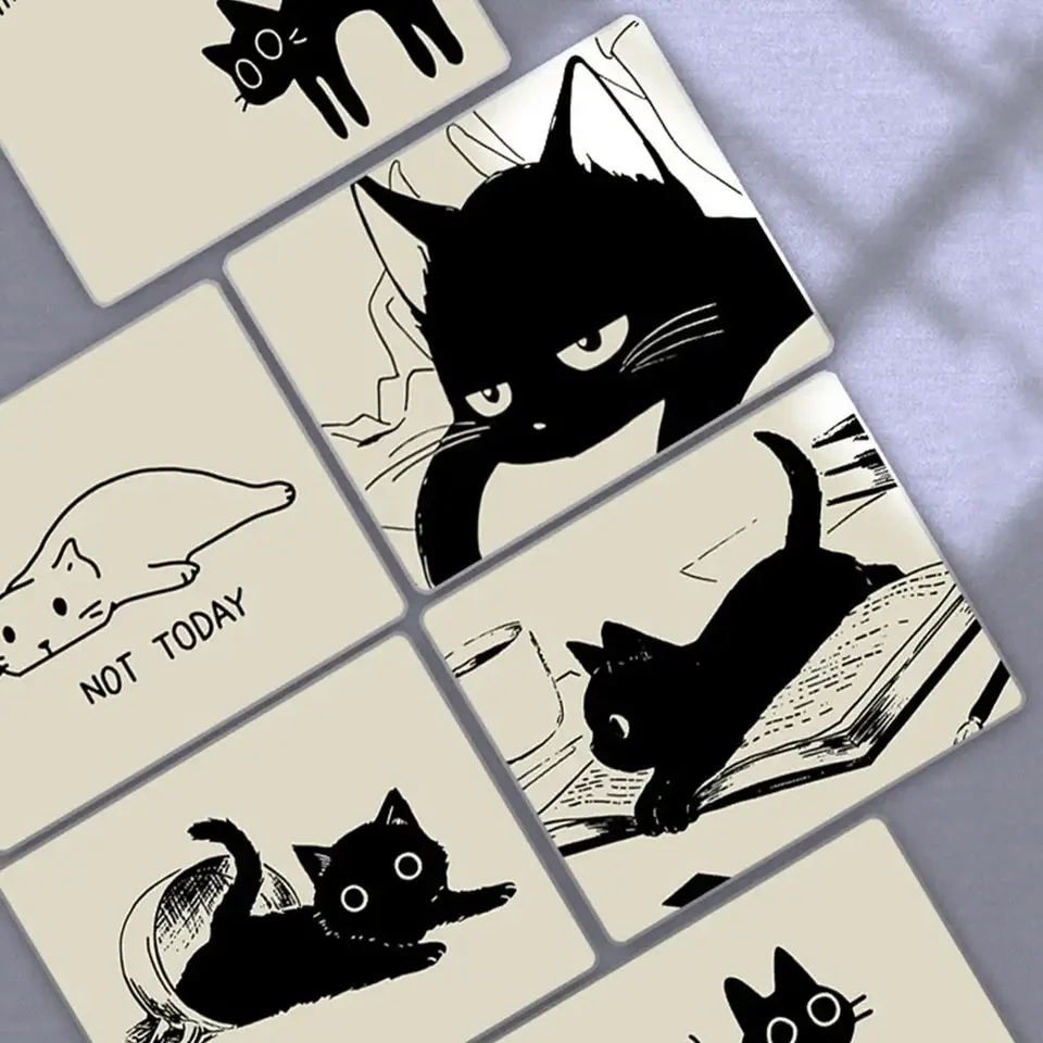 Roztomilé karikatúrne podložky pre mačku Mouse 21x26cm Cool Designs Mousepad Table Klávesové doštičky Čierny mačka Patter