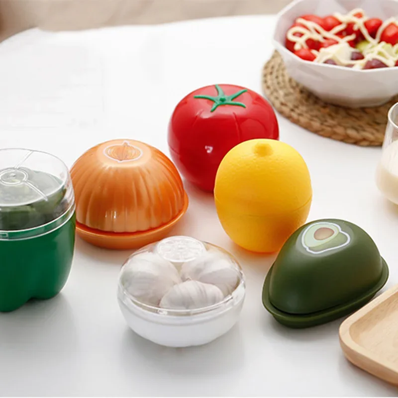 Roztomilé kuchynské chladničky Zeleninové ovocie Cruss Containery 1 PC Cibuľa avokádo paradajky citrón Čerstvá úložná skrinka DC05