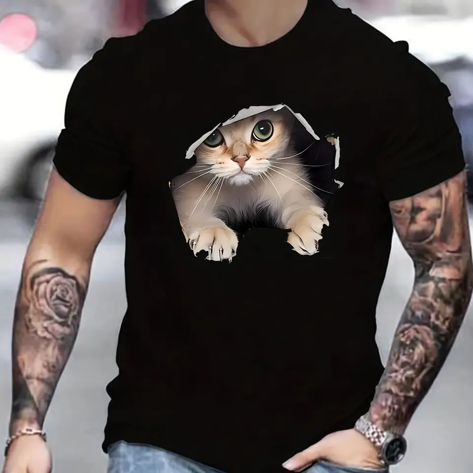 Roztomilé mačacie bavlnené tričká zvierací tlače Men Dámske módne rukávy tričko Hip hop nadmerne nadmerne Harajuku Tees Tops Tops Man Clothing