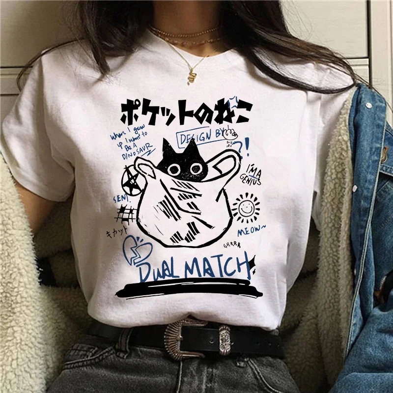 Roztomilé mačacie košeľa ženské vtipné karikatúry tričko y2k 90. ​​roky harajuku grafické tričko Ulzzang 90. roky tlačené tričko estetické topené tričko Žena