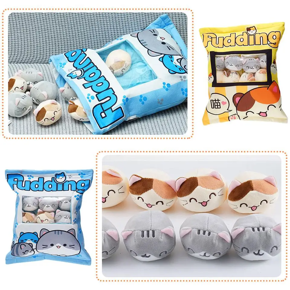 Roztomilé mačacie občerstvenie vankúš Puding Dekoratívne, plnené darčekmi plyšový plyšový puding kawaii vankúš Animal Dolls Cat Toy J2Q8