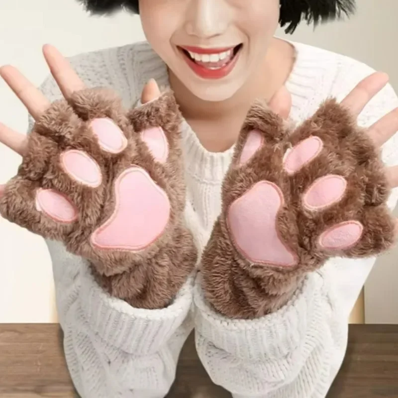 Roztomilé mačacie pazúry napoly prsty rukavice teplé plyšové kawaii karikatúry Bears Cats Paw Ruka
