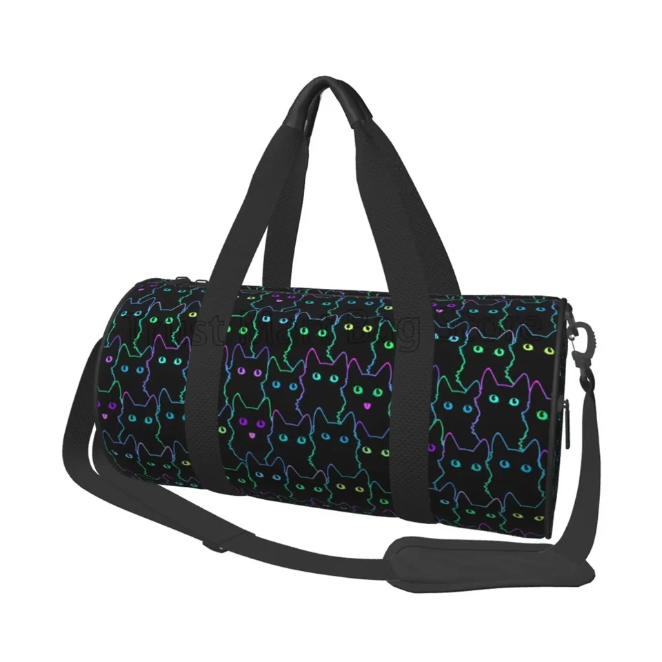 Roztomilé mačacie siluety tlače cestovné duflové tašku Waterproof Sports Tote Bag Skladacie batožinové tašky týždenník cez noc vrecká