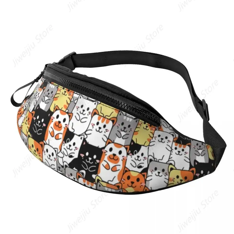 Roztomilé mačiatko Cat Pattern Fanny Pack Ženy Men Men Custom Cartoon Animal Crossbody Waist Bag na cestovanie telefónu Peniaze na puzdro