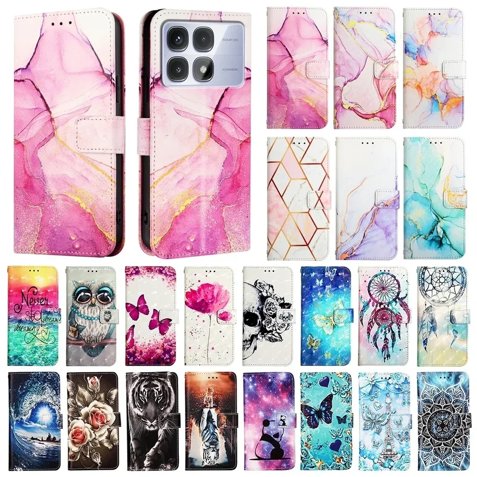 Roztomilé maľované kožené puzdro PU pre Redmi Note 10 9 Pro Max 10t 10S 9S 9t 9T Shock nepriestrelní peňaženka Držica karta