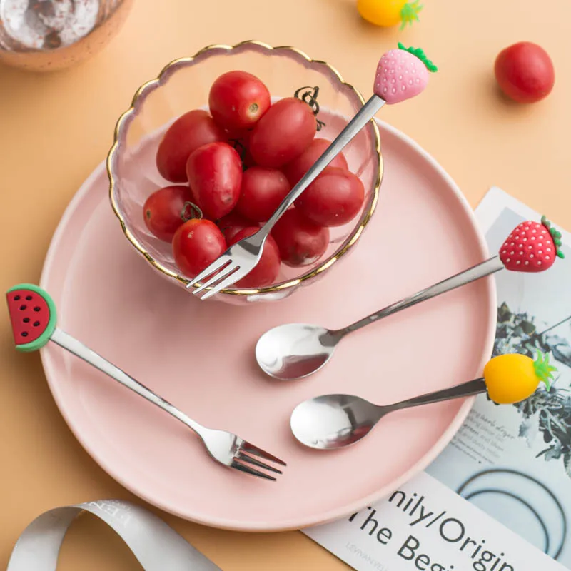 Roztomilé ovocie v tvare vidlice Mini Cartoon Children Snack Cake Dezert čaj Spoon jedlo Candy Lunes Bento Party Decor