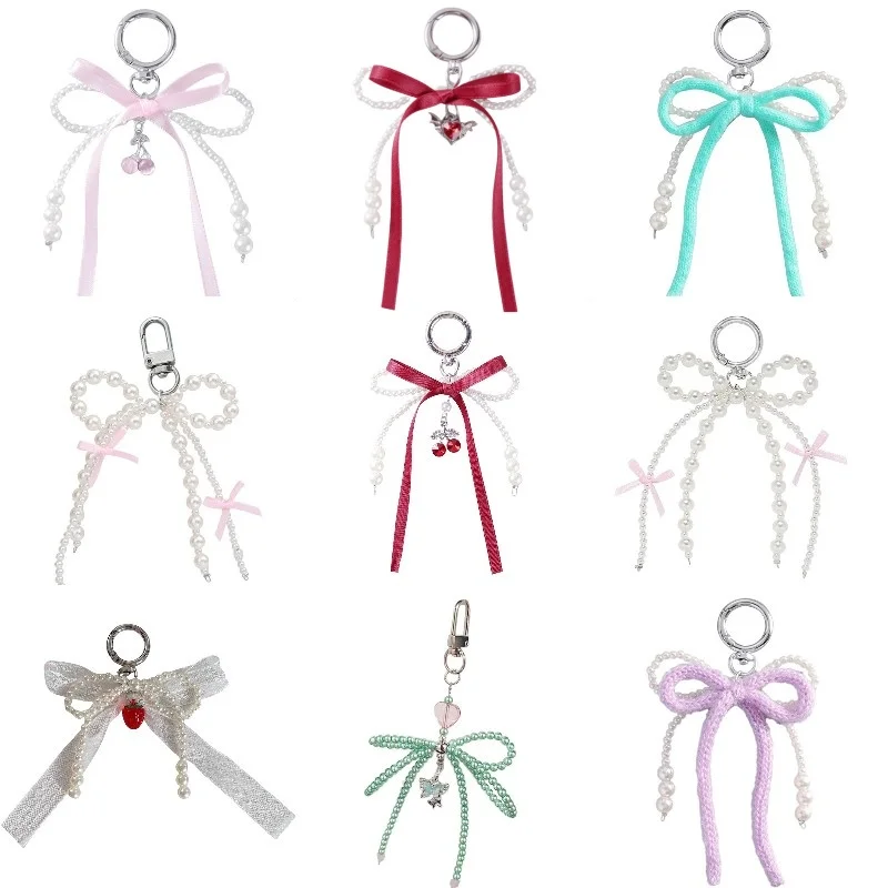 Roztomilé perlové stuhy Bowknot Keychain prívesok Klávesový kúzlo Krásne zavesené dekorácie pre kabelku s kabelkou