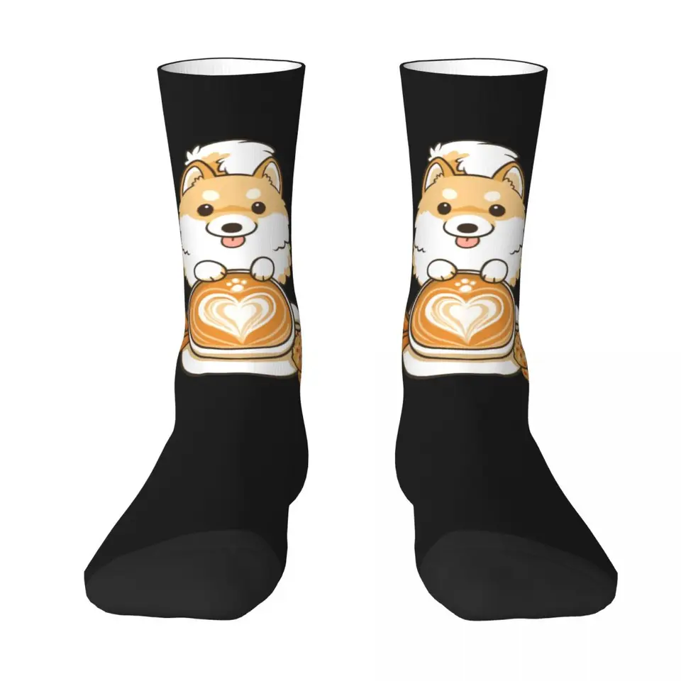 Roztomilé ponožky Corgi zodpovedajúce prémiové stredné pančuchy veľké chemické vlákno Káva škorica unisex ponožky