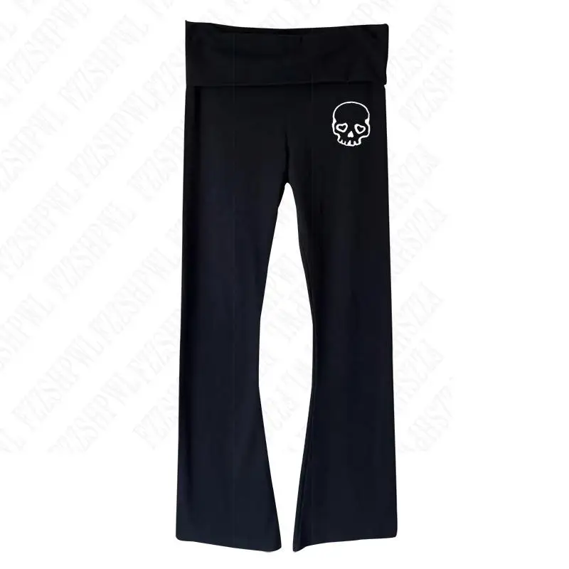 Roztomilé punkové elegantné nohavice rozšírené Y2K Ženy gotické estetické nohavice dolné odevy lebky spodná časť rock potlač príliv hip hopové zvončeky