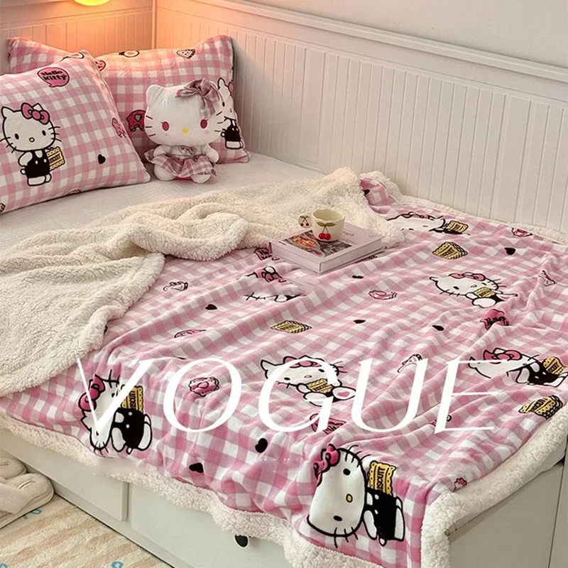 Roztomilé Sanrio Hello Kitty Kuromi Cinnamoroll Fleece Dela Cartoon Office Student Dormitors Autumn Winter Deka Toy Gift