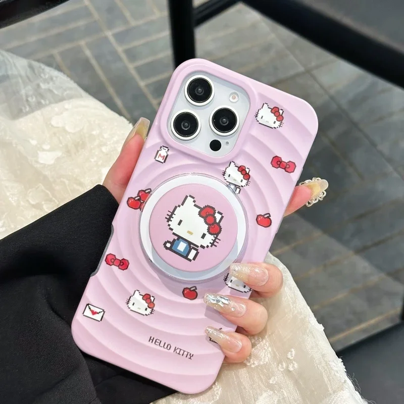 Roztomilé Sanrio Hello Kitty Magnetic Grick Držiteľ Magsafe bezdrôtový nábojový puzdro pre iPhone 16 15 14 13 12 12 Pro Max Hard Cover Cover