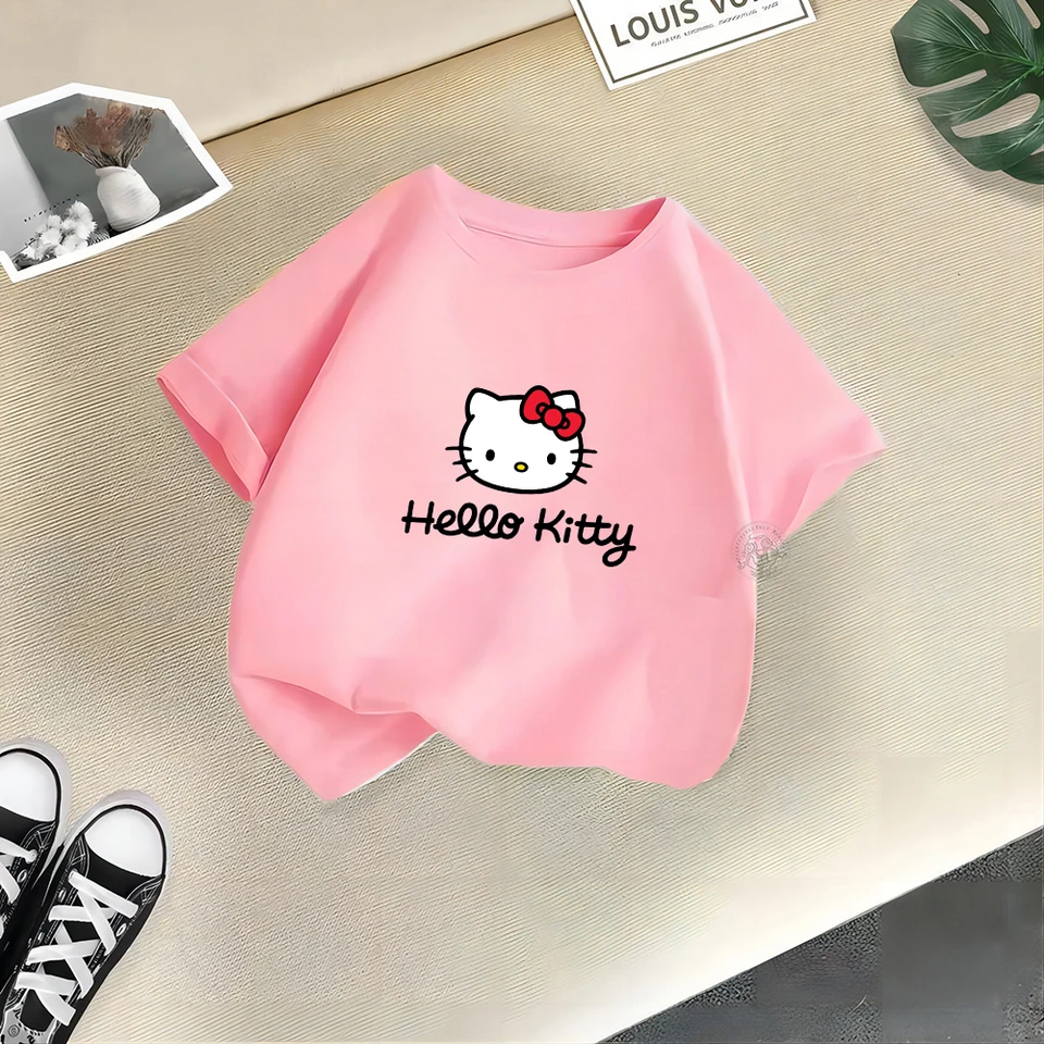 Roztomilé Sanrio oblečenie letné móda Hello Kitty Cotton Tričko pre dievčatká karikatúra tričko pre dievčatká s krátkym rukávom Casua
