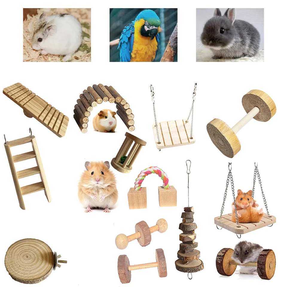 Roztomilé škrečkové valerové hračky Prírodná drevená borovica Dumbells UrICYCLE Swing Chew CHEW Hračky Hračky Bird Rabbit Gorges Small Pet Supplies Supplies