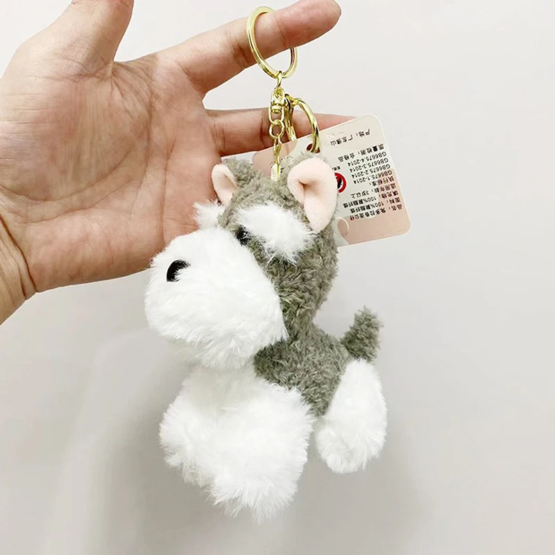 Roztomilé šteňa plyšové kľúče pre tašku prívesok príslušenstvo Kawaii Schnauzer Dog Keyrings karikatúra plnená zvieracia bábika