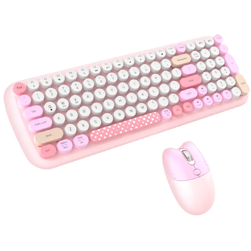 Roztomilý 2.4g Wireless Bluetooth Keyboard Mouse Mouse Kit Girl Darček v plnej veľkosti ružová modrá zelená biela pre počítač s notebookom Tablet počítač