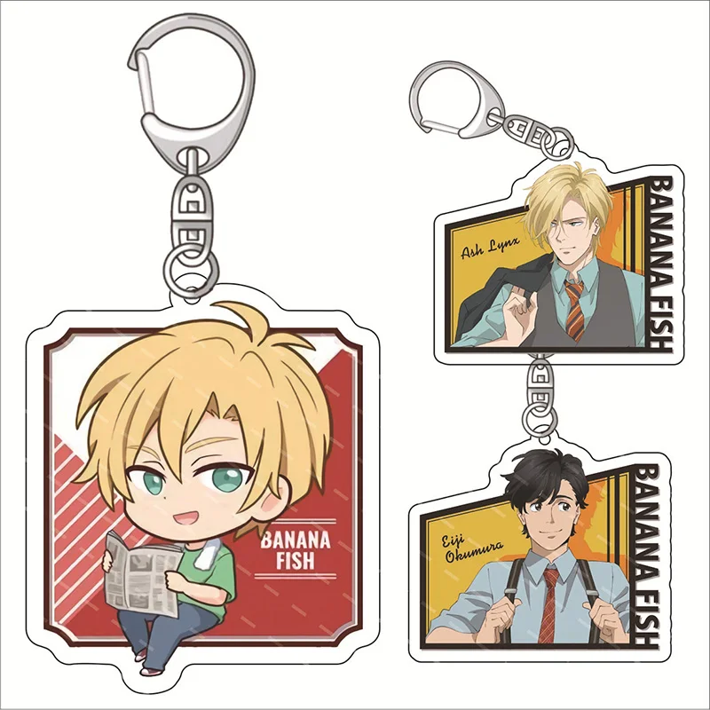 Roztomilý anime banán rýb popol lynx akrylová keychain taška gif figúrka zobrazenie vozidla prívesok šperky kľúče odznak