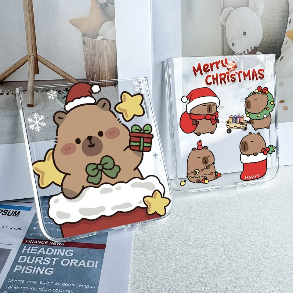 Roztomilý Capy Bara Veselé Vianoce X'mas Gift Patters Case pre Samsung Galaxy Z Flip 6 5 5G Clear Caphybara Flip5 flip6 fonda para