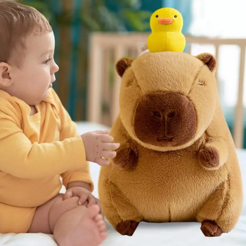 Roztomilý Capybara plyšový pohodlný kapybara vankúš plyšová bábika roztomilá kapybara plyšová mäkká kapybara plyšová bábika s kačicou na hlave