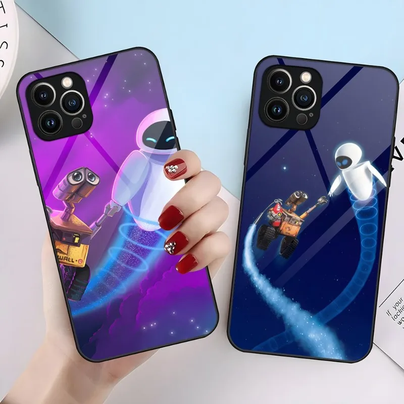 Roztomilý Disney Wall-e telefón pre iPhone 14 Pro 12 15 13 11 Mini xs xr max 8 7 6 Plus SE 2020 Glass Luxury Back Cove