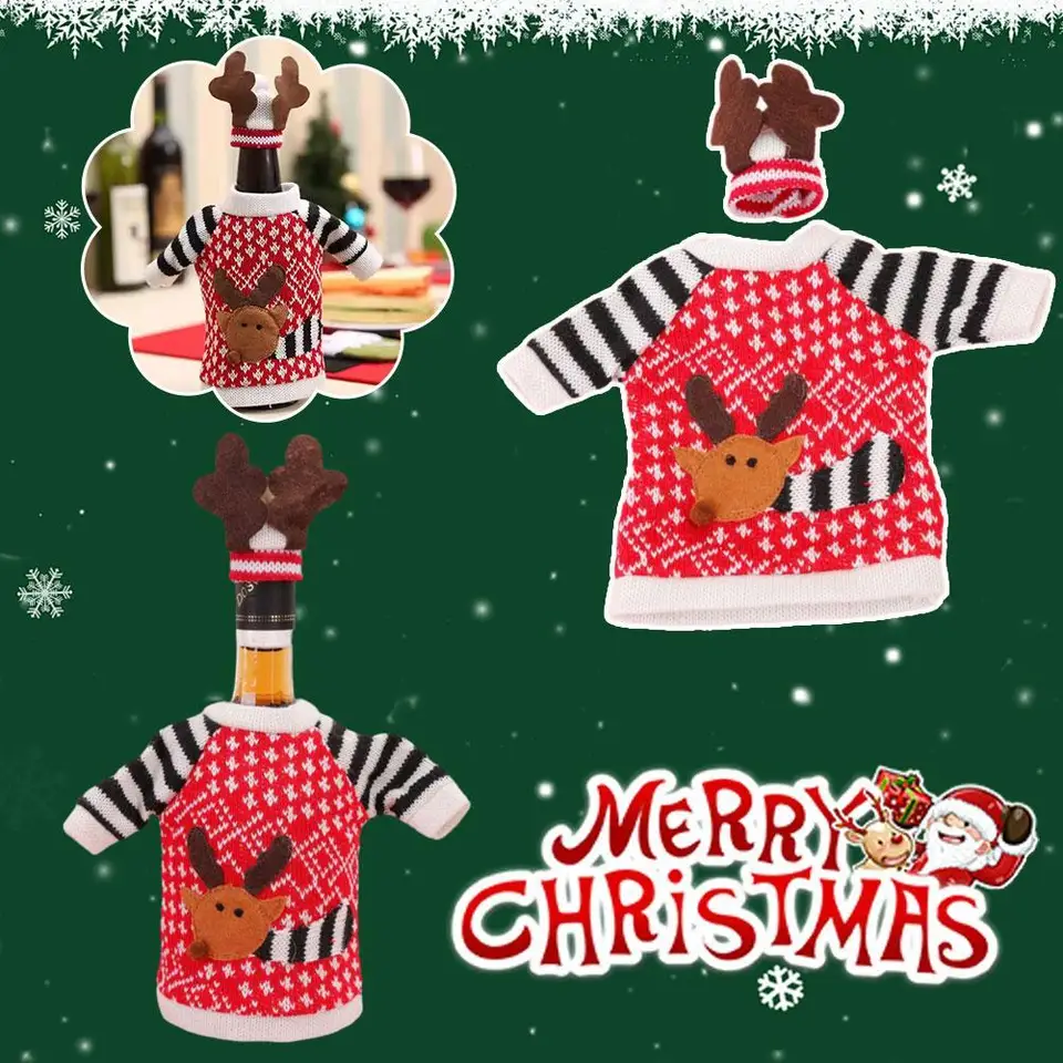 Roztomilý dizajn vianočné jelene sada vína sada santa claus Snowman pletená vlna fľaša na fľašu vianočné párty dekorácia
