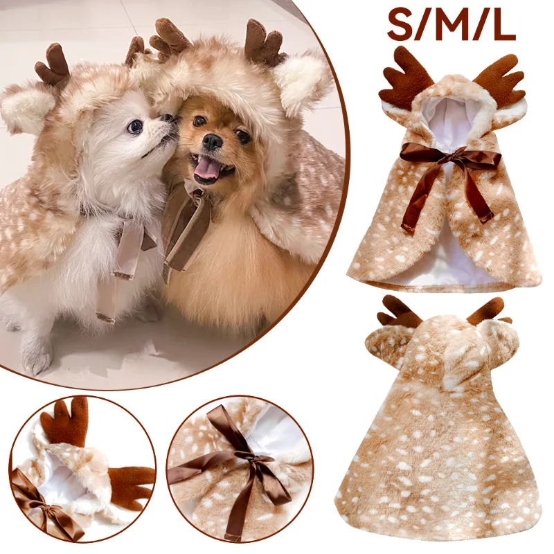 Roztomilý domáce zviera vianočné halloween kostým Cat Dog Cosplay Elk Cloak Zimné teplé šatky Obliekanie oblečenia pre malého psa