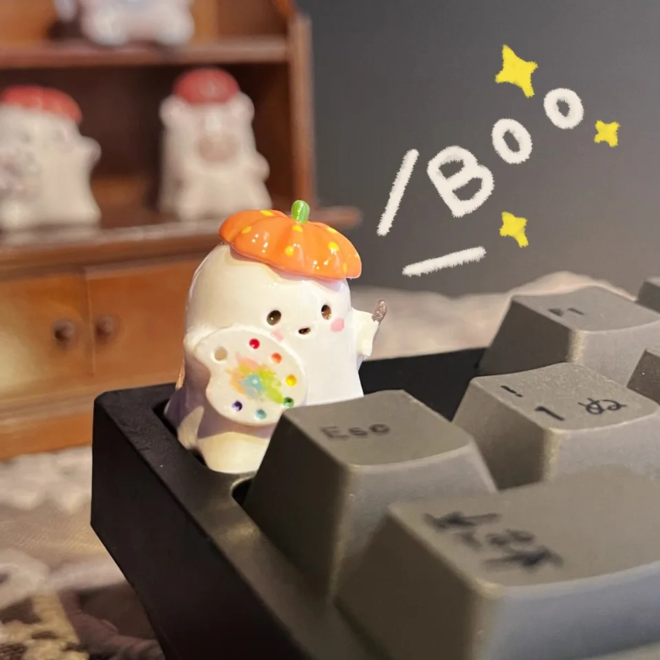 Roztomilý duch remeselníka Keycap Originálny kawaii živici Klávesnica čiapka vlastná ručne vyrobená anime kľúče pre mechanickú klávesnicu Halloween darček