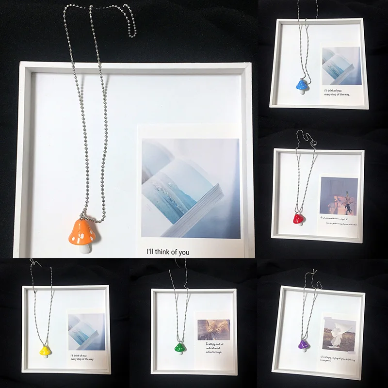Roztomilý farebný hubový náhrdelník pre ženy Imitácia živice Imitácia Huby prívesky Chokers náhrdelníky Dievčatá vtipné svetrové reťazce šperky