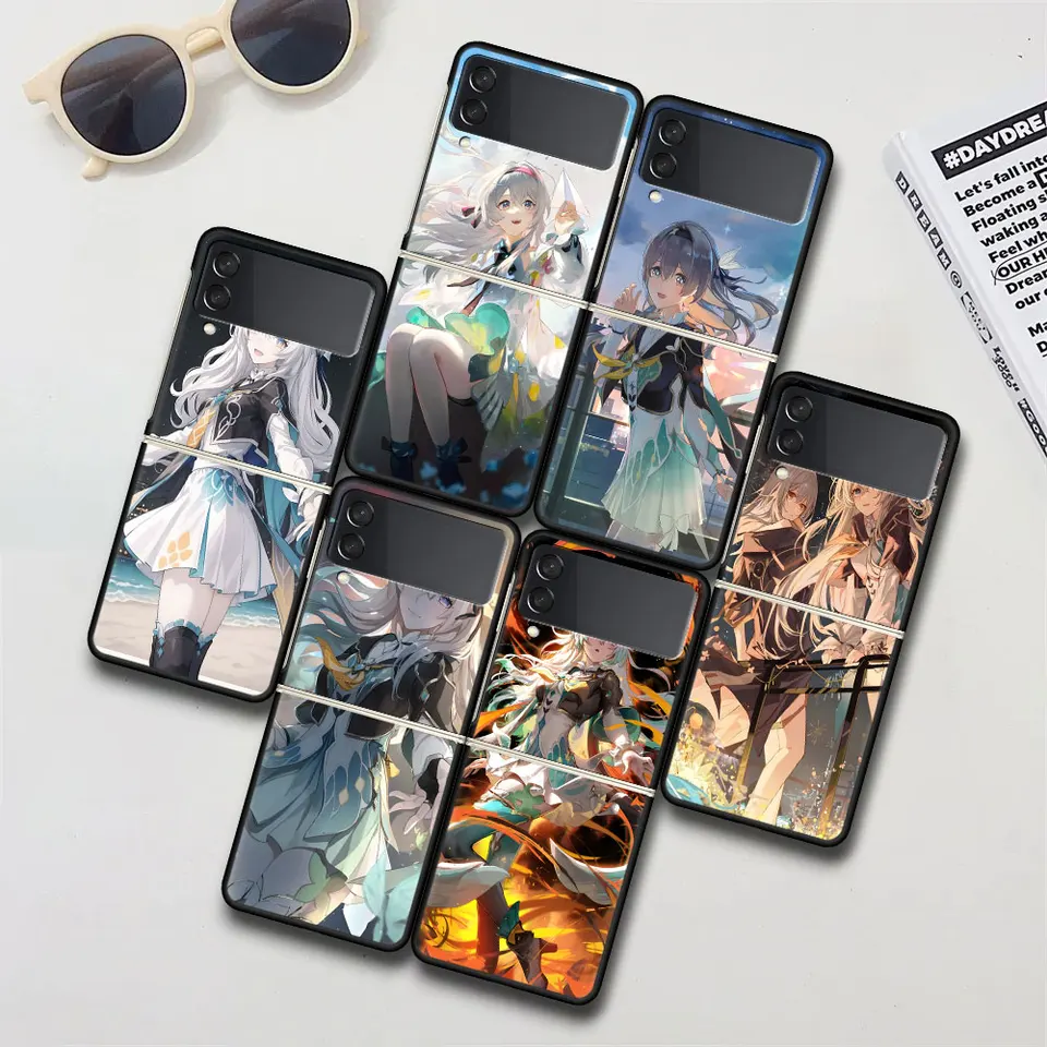 Roztomilý firefly Star Rail puzdro pre Samsung Galaxy Z Flip 4 3 5G Tvrdý čierny kryt telefónu Zflip4 Zflip3 PC PASE FLIP4 FLIP3 COQUE