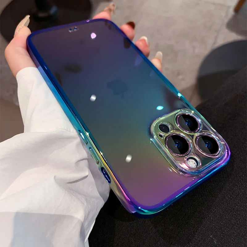 Roztomilý gradient laserový farebný priehľadný mäkký puzdro pre iPhone 14 Pro Max 13 12 11 14 Plus x xr xs luxusný čistý silikónový kryt