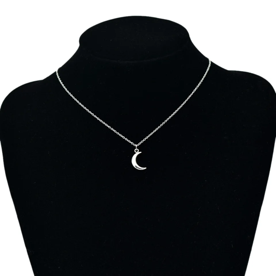 Roztomilý jednoduchý mesačný prívesok náhrdelníky pre ženy Čemika strieborná farebná reťaz Choker Náhrdelník Kovové šperky Bijoux Collares